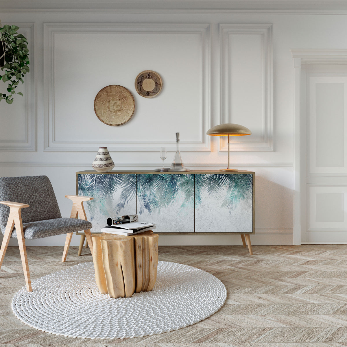 PALM VEIL Skänk med tre dörrar