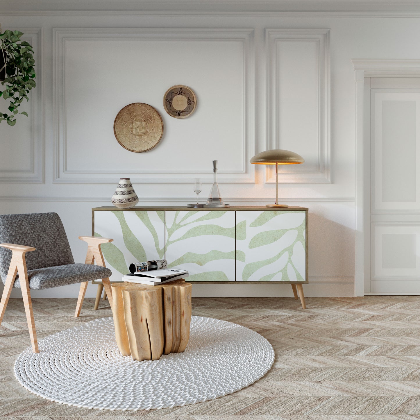 BOTANICAL SPARK 3-dörrars skänk i ekeffekt