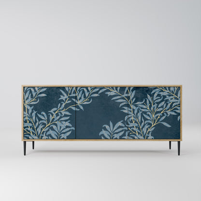 BLUE LEAVES skänk med 3 dörrar i ekeffekt