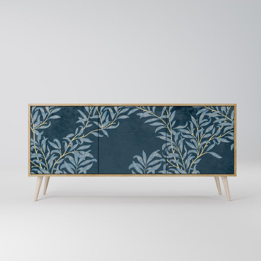 BLUE LEAVES skänk med 3 dörrar i ekeffekt