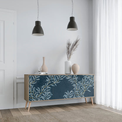 BLUE LEAVES skänk med 3 dörrar i ekeffekt
