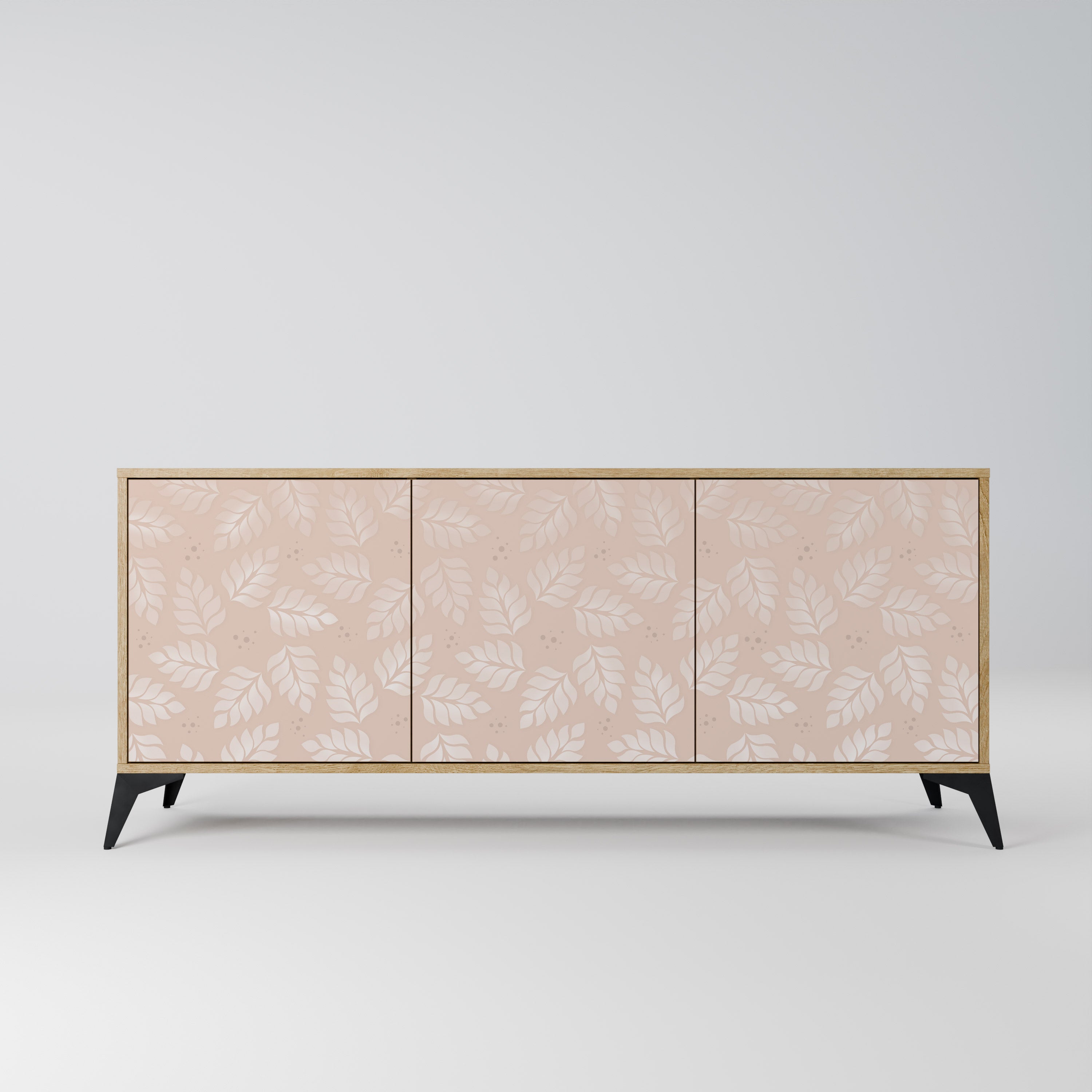 LEAVES ON BEIGE 3-Door Sideboard in Oak Effect