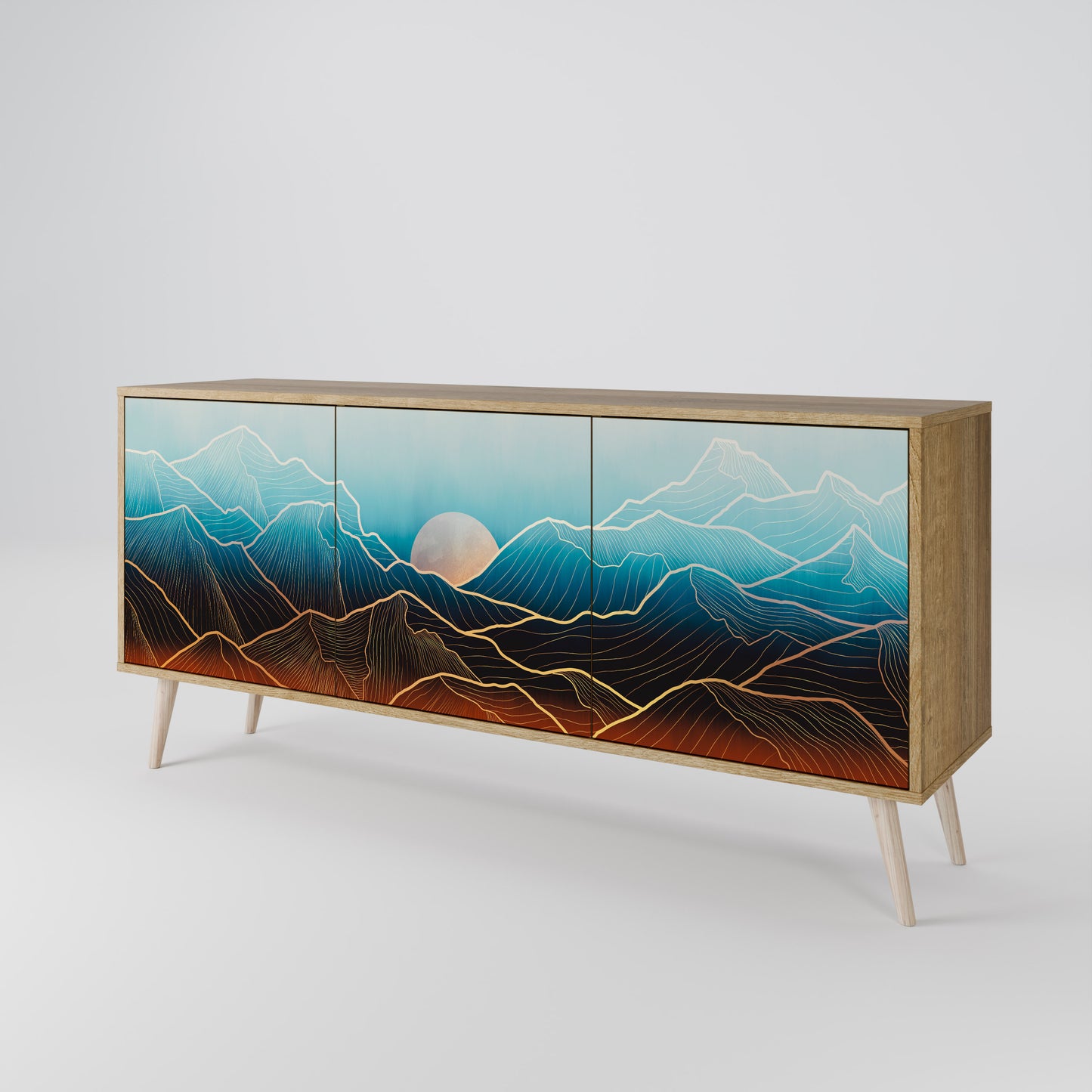LUNAR SECRETS 3-Door Sideboard in Oak Effect