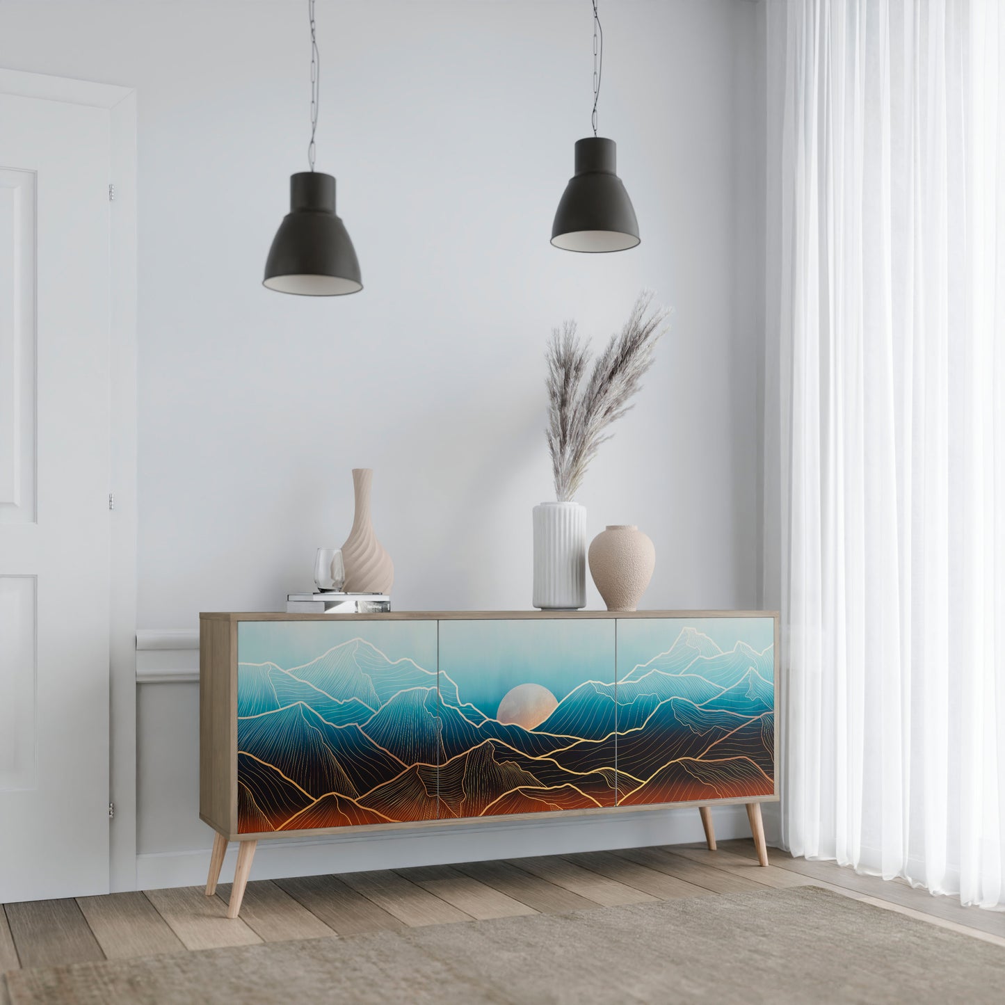 LUNAR SECRETS 3-Door Sideboard in Oak Effect
