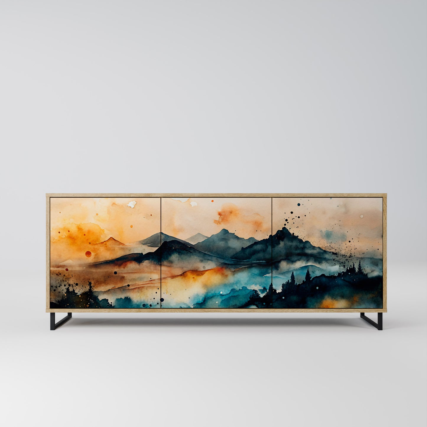 OMINOUS MOUNTAINS 3-Door Sideboard in Oak Effect