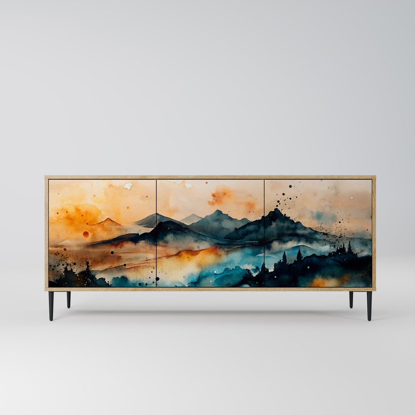 OMINOUS MOUNTAINS 3-Door Sideboard in Oak Effect