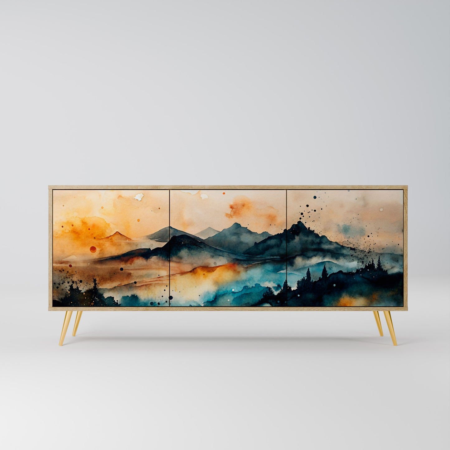 OMINOUS MOUNTAINS 3-Door Sideboard in Oak Effect