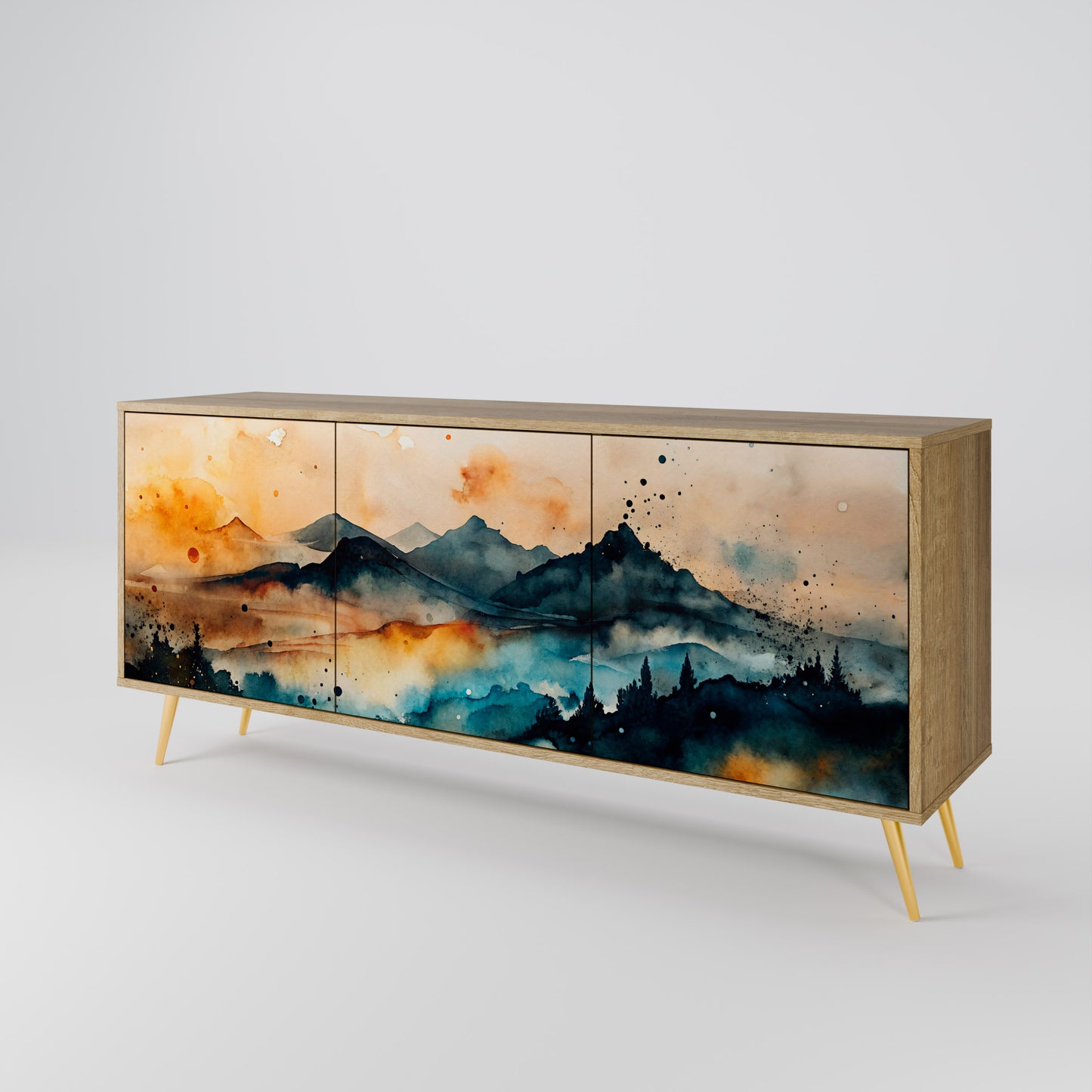 OMINOUS MOUNTAINS 3-Door Sideboard in Oak Effect