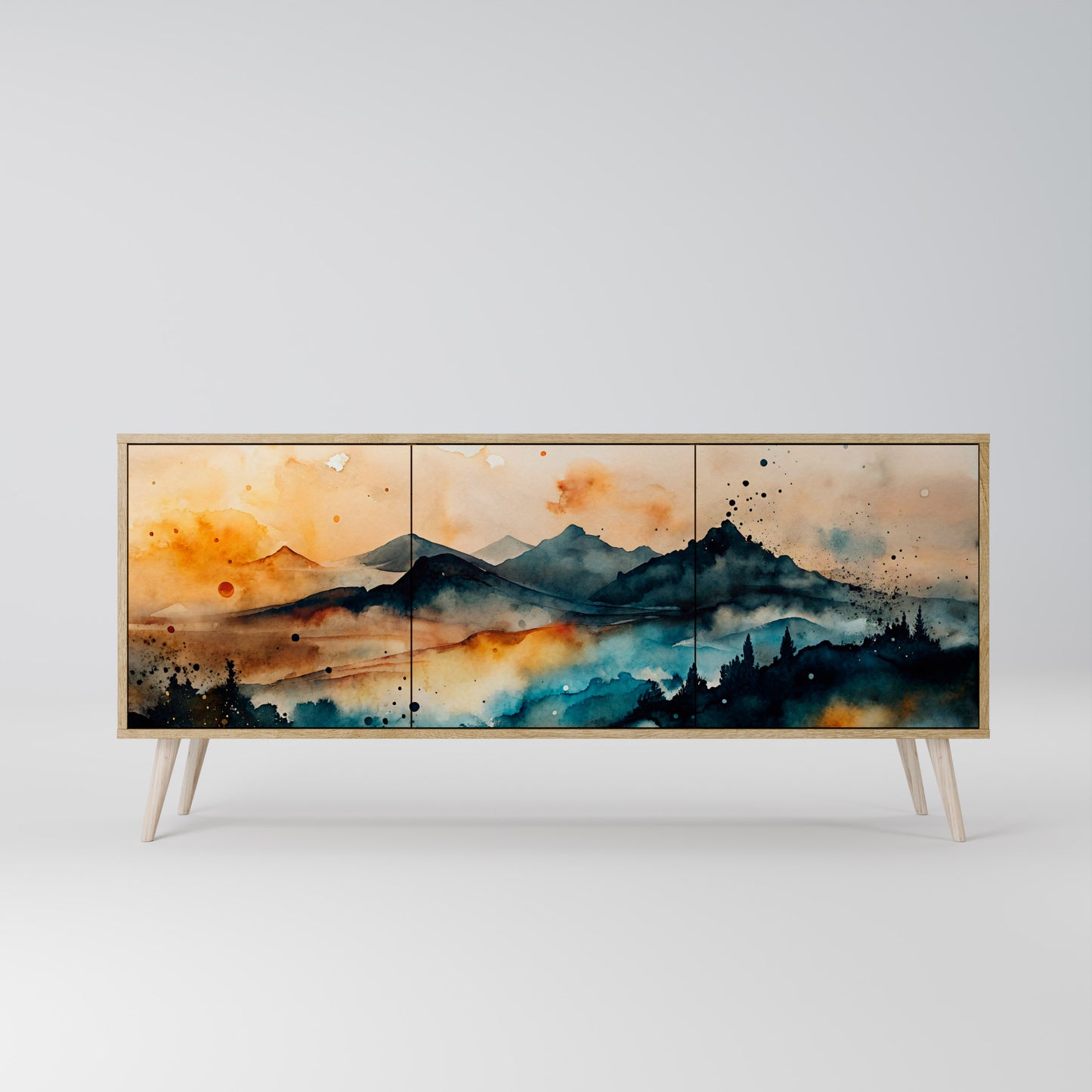 OMINOUS MOUNTAINS 3-Door Sideboard in Oak Effect