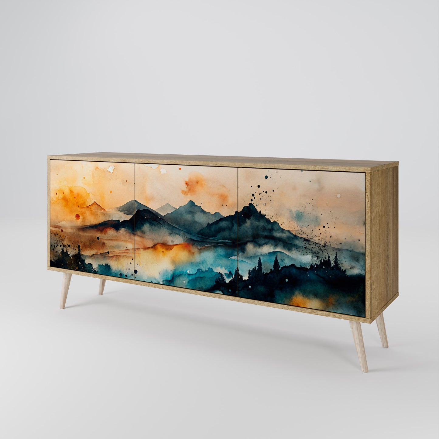 OMINOUS MOUNTAINS 3-Door Sideboard in Oak Effect
