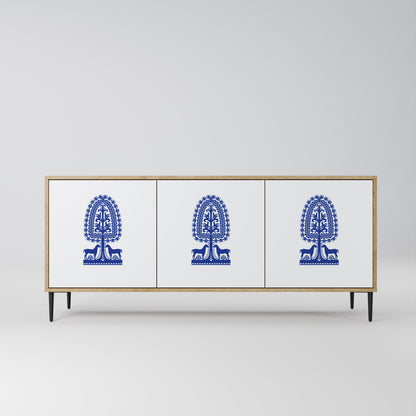 POLISH FOLK ART 3-Door Sideboard in Oak Effect