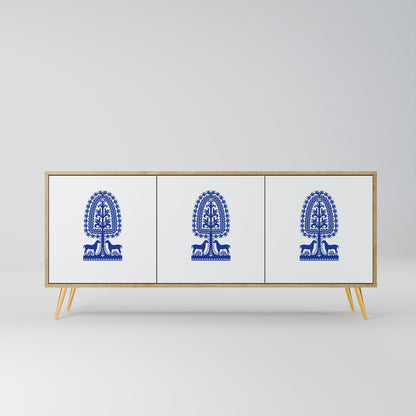 POLISH FOLK ART 3-Door Sideboard in Oak Effect