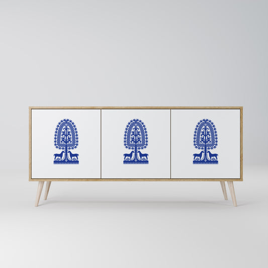 POLISH FOLK ART 3-Door Sideboard in Oak Effect