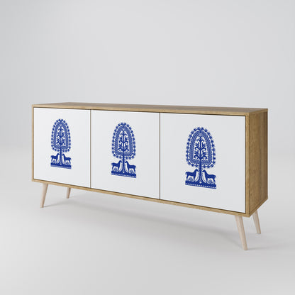 POLISH FOLK ART 3-Door Sideboard in Oak Effect