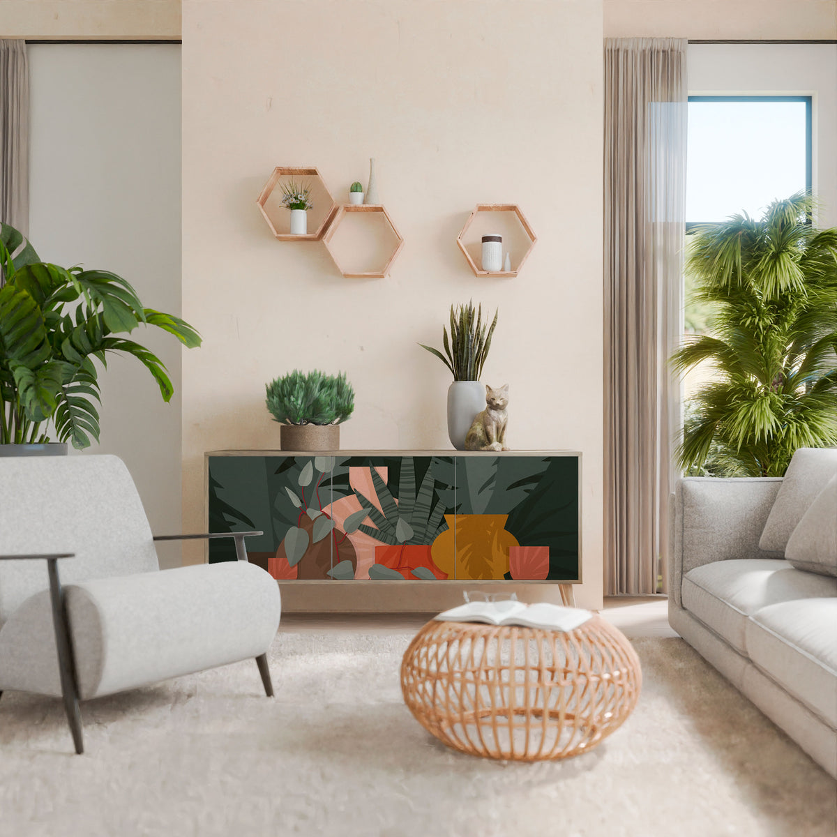 TROPICAL COMPOSITION Skänk med tre dörrar