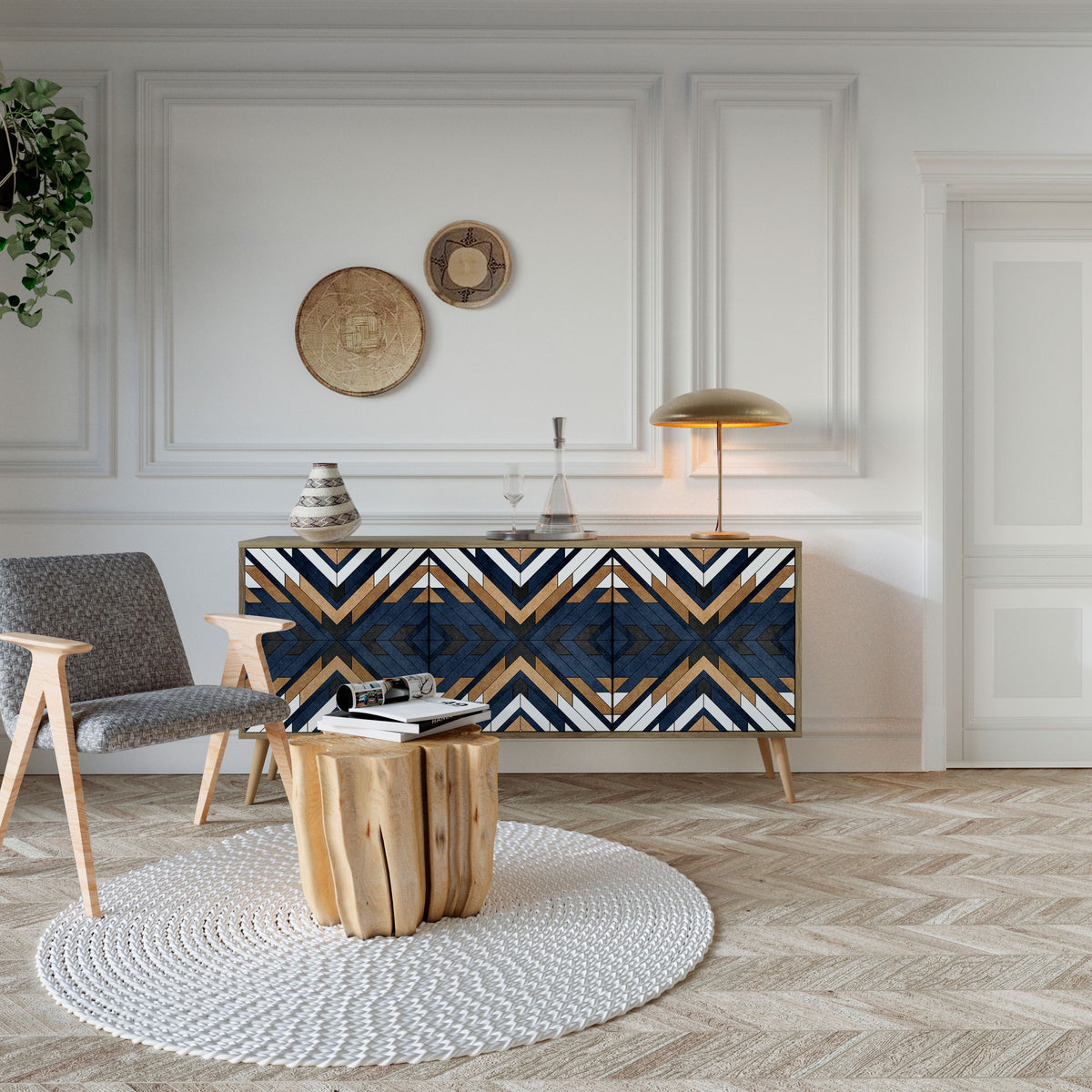 ARTFUL GEOMETRY Skänk med tre dörrar