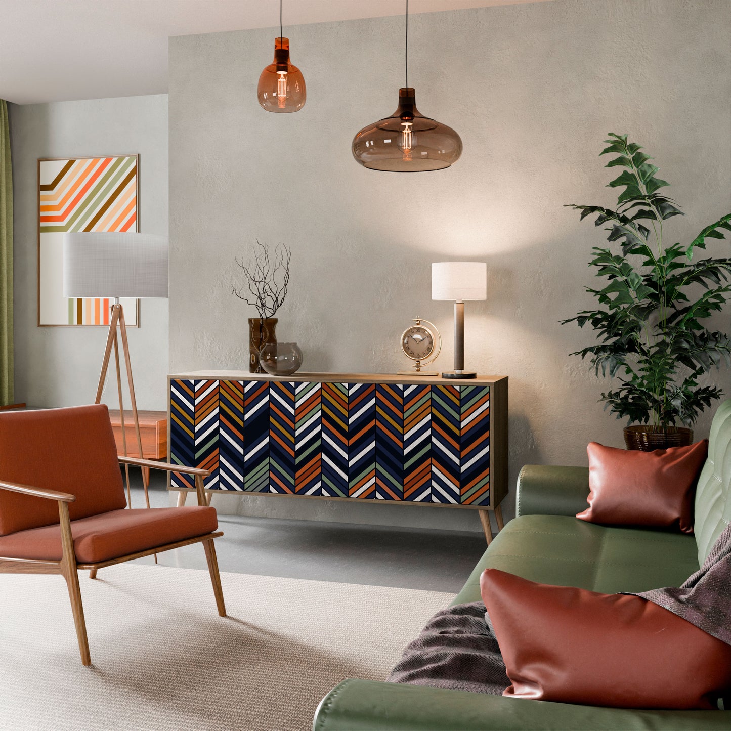 VIBRANT PATCHWORK 3-dörrars skänk i ekeffekt