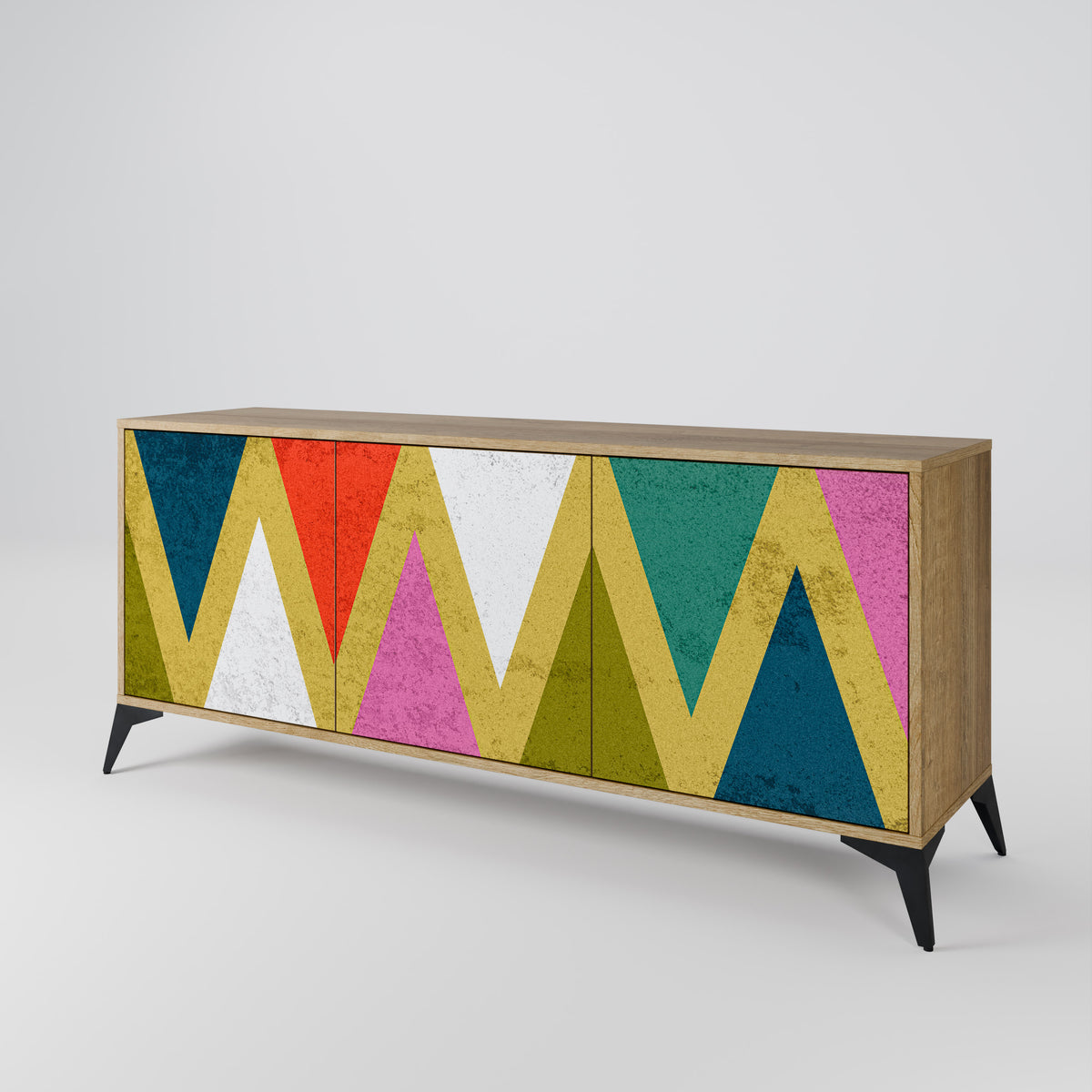 COLORFUL TRIANGLES Skänk med tre dörrar