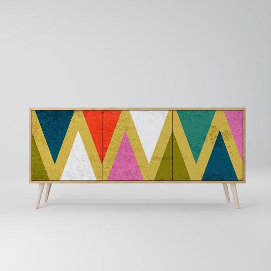 COLORFUL TRIANGLES 3-Door Sideboard in Oak Effect