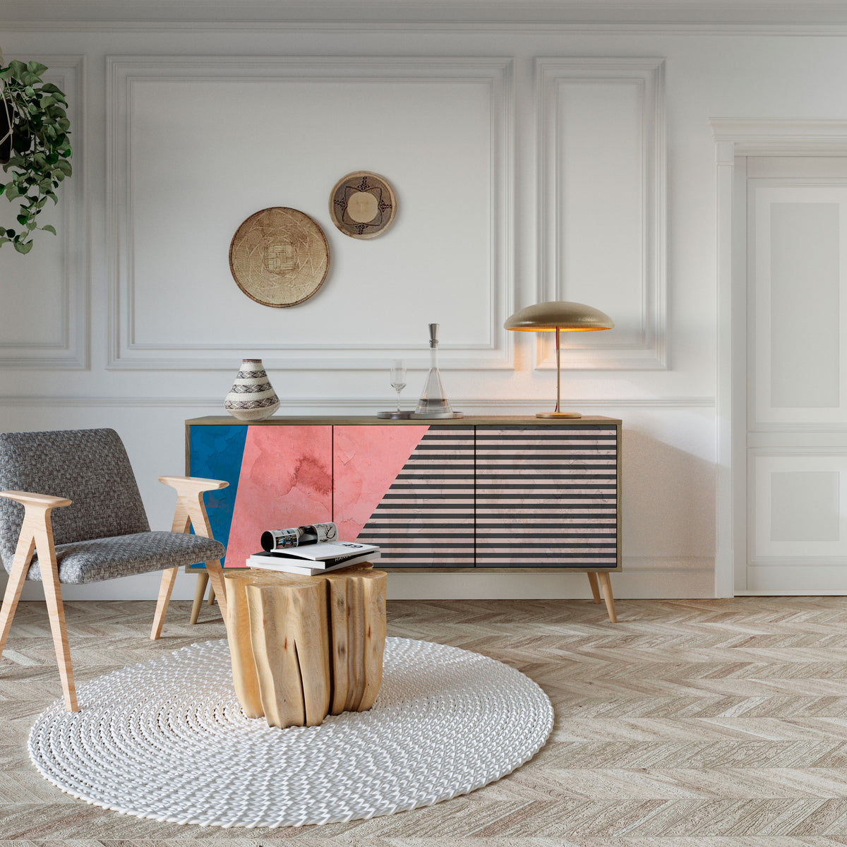 GLAMOROUS STRIPE Skänk med tre dörrar