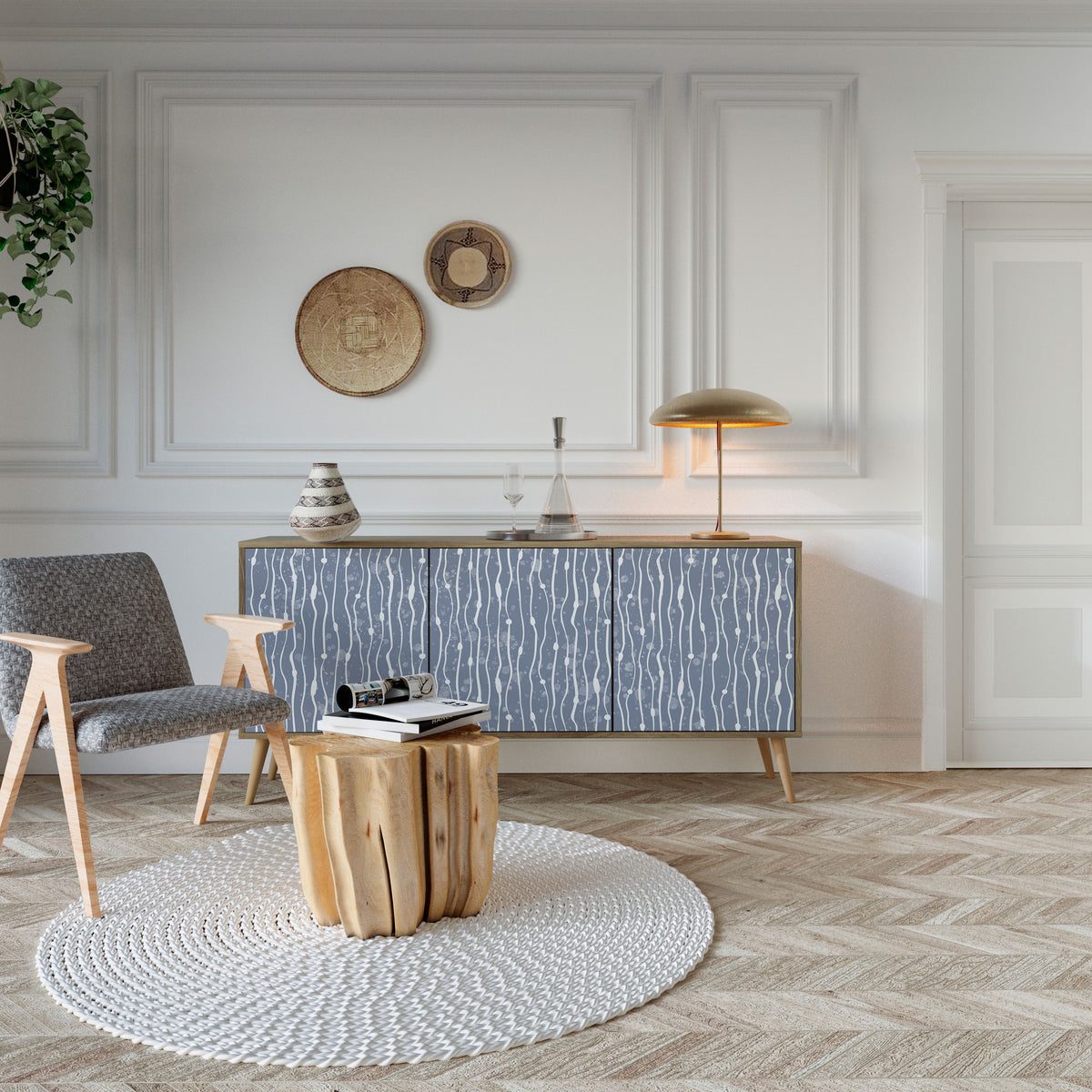 GRAPHITE RAIN Skänk med tre dörrar