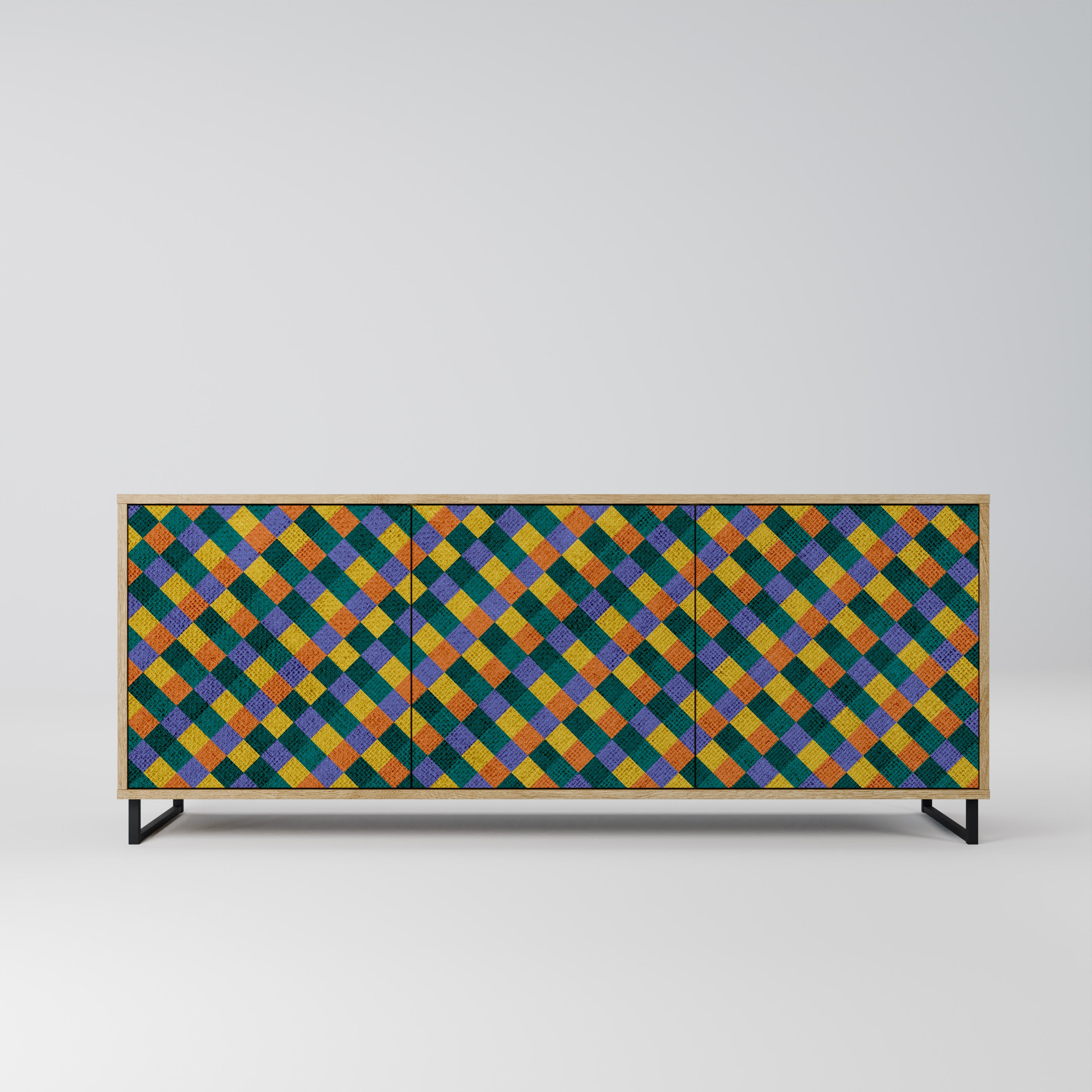 PAINTED SQUARES MIX 3-Dörrars skänk i ekeffekt