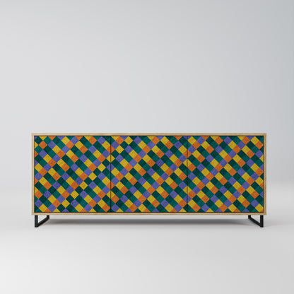 PAINTED SQUARES MIX 3-Dörrars skänk i ekeffekt