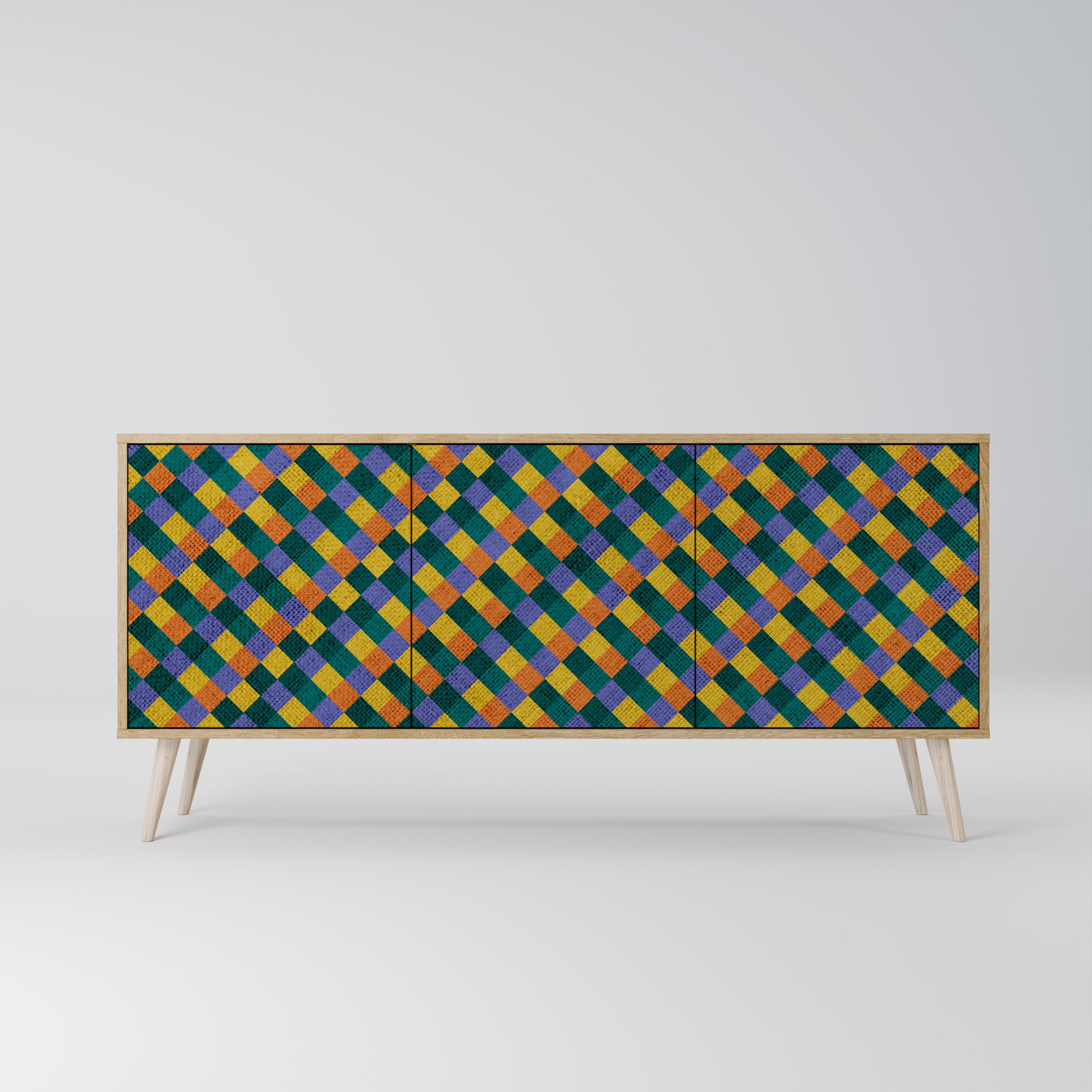 PAINTED SQUARES MIX 3-Dörrars skänk i ekeffekt