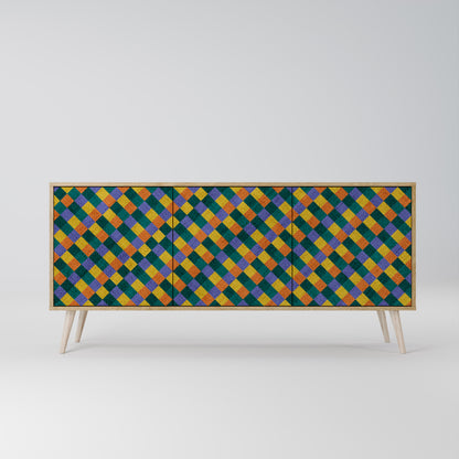 PAINTED SQUARES MIX 3-Dörrars skänk i ekeffekt