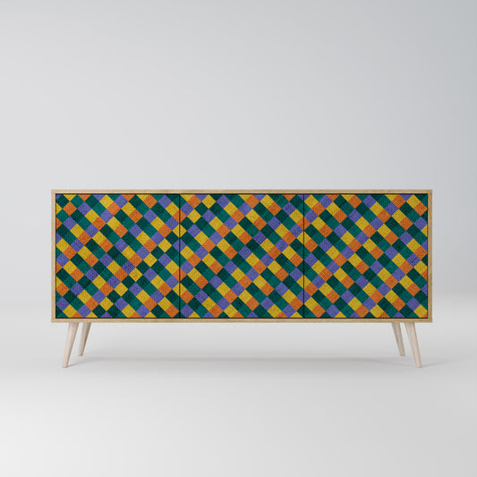 PAINTED SQUARES MIX 3-Door Sideboard in Oak Effect