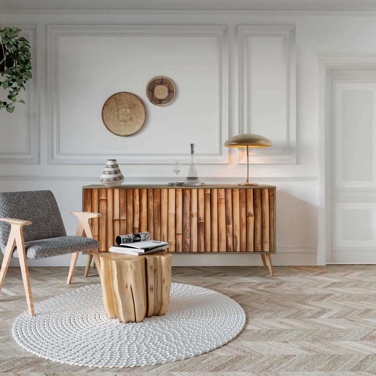 NATURAL WOOD Skänk med tre dörrar