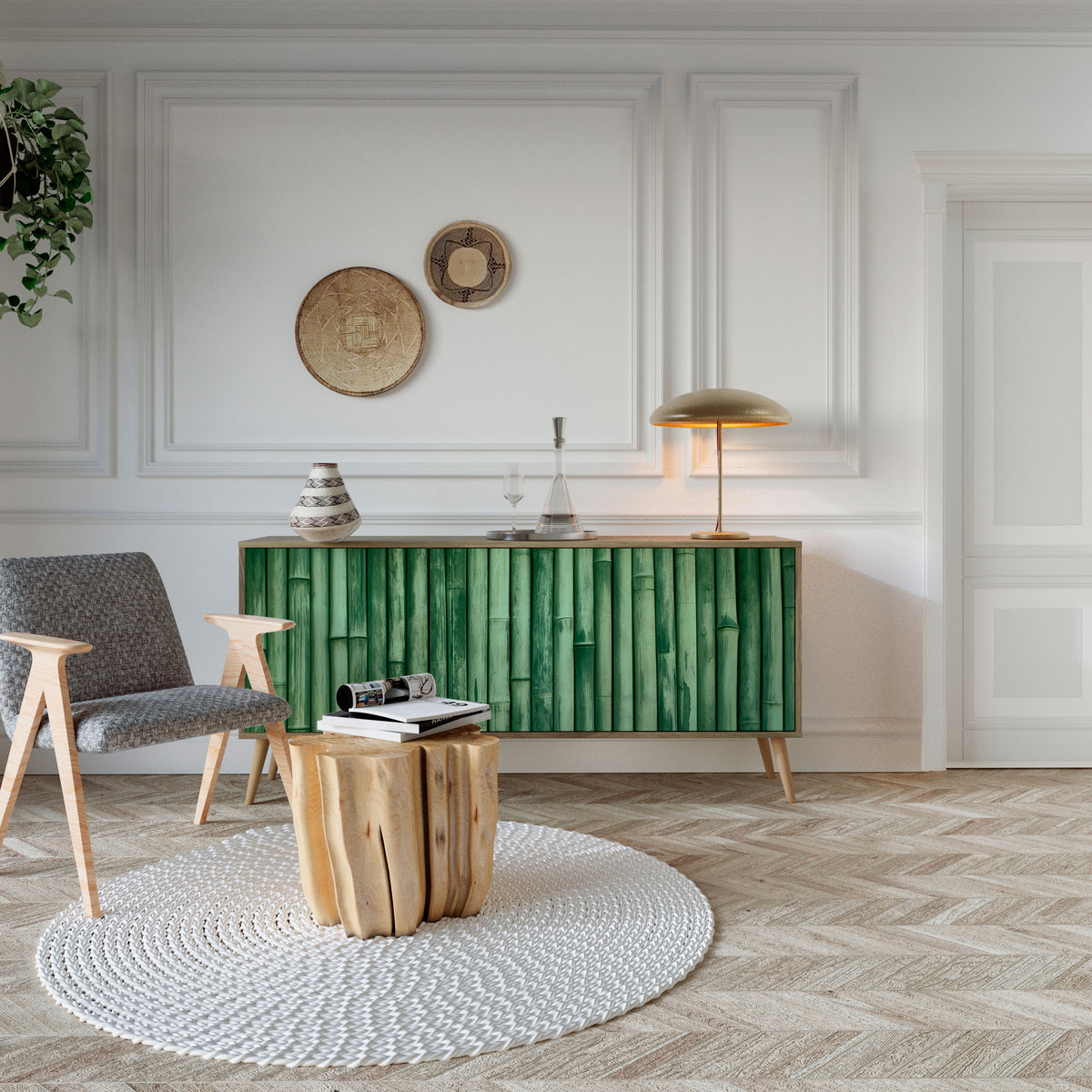 NATURAL GREEN Skänk med tre dörrar