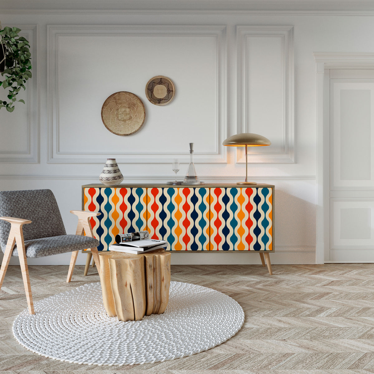 COLORFUL NOSTALGIA Skänk med tre dörrar