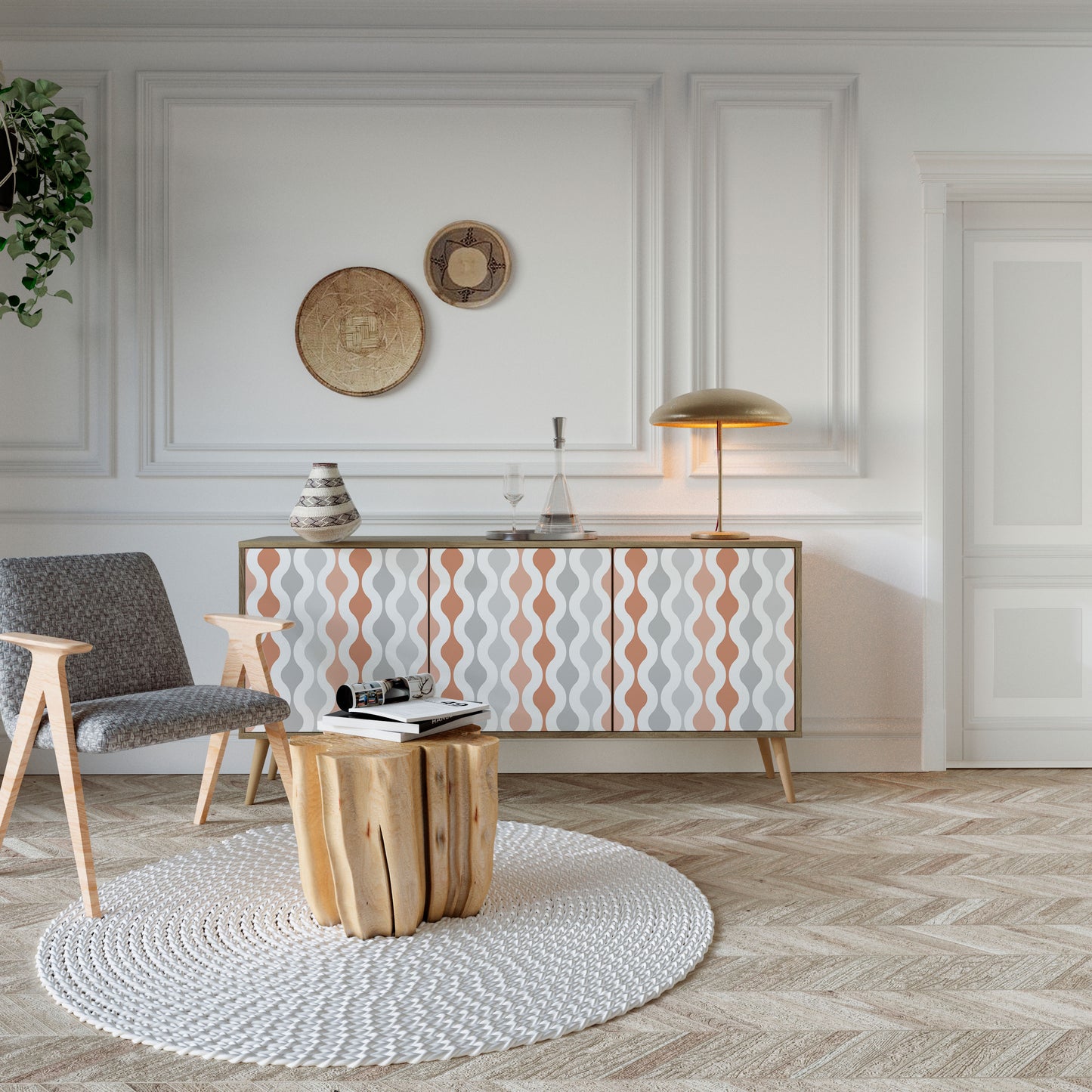 HAZY NOSTALGIA 3-Door Sideboard in Oak Effect