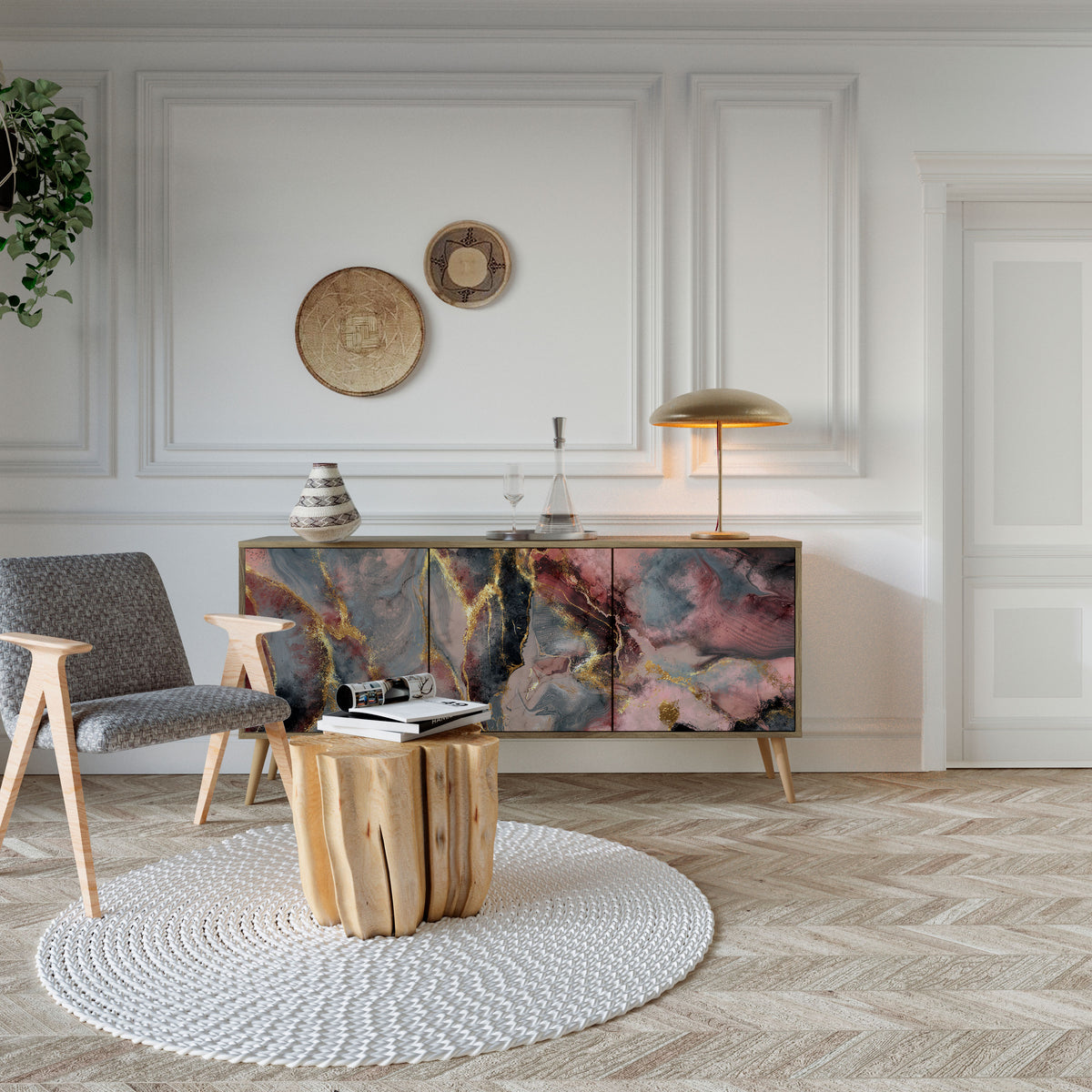 GOLDEN TIDES Skänk med tre dörrar
