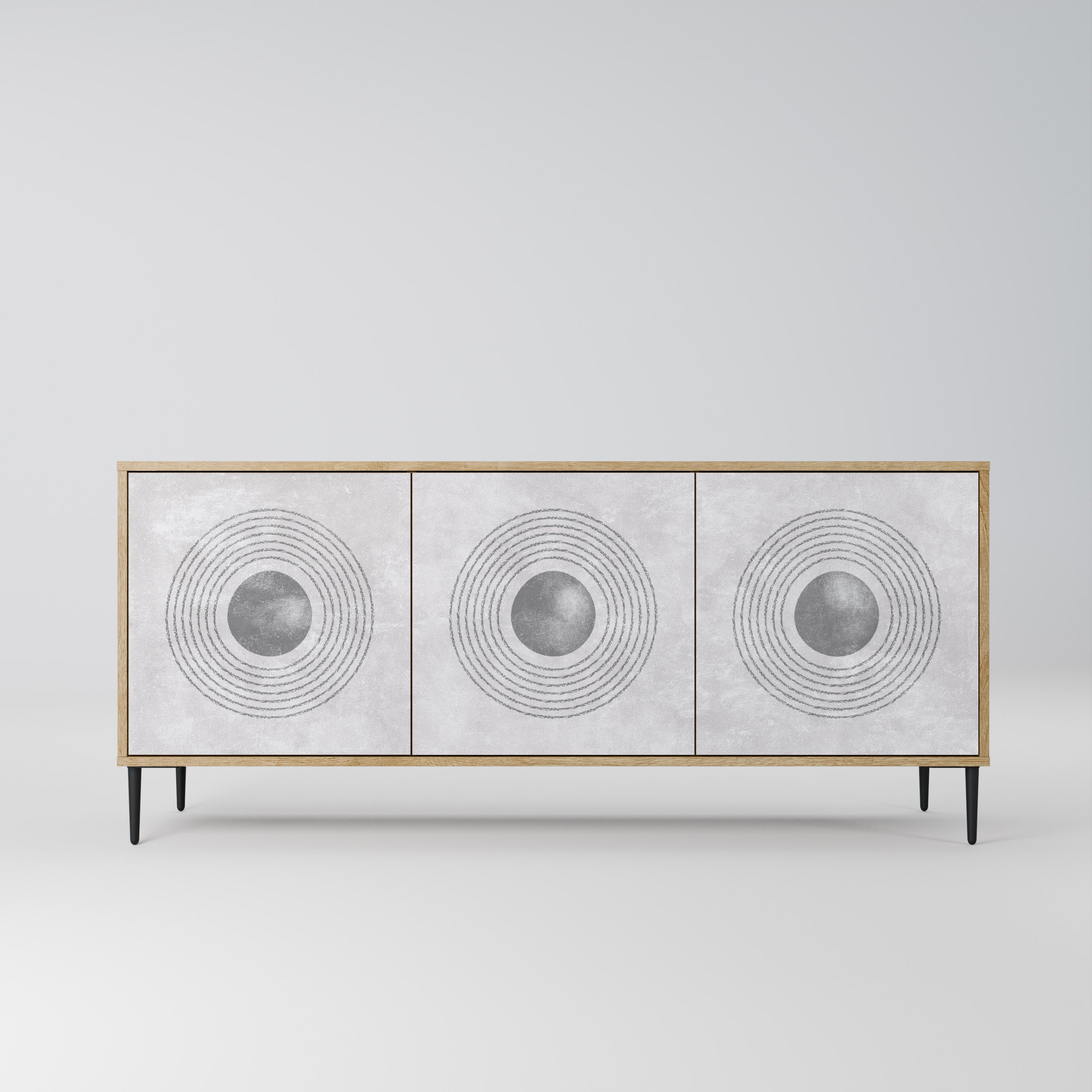 SOLID CIRCLES 3-dörrars skänk i ekeffekt