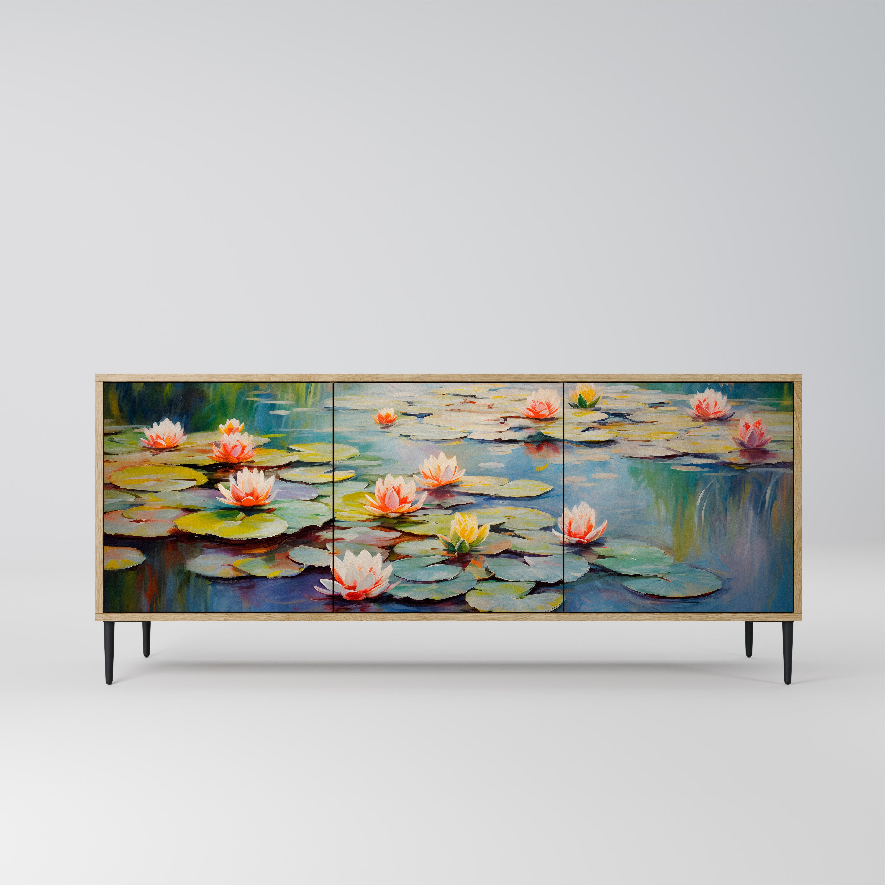 BLOOMING WATERS 3-dörrars skänk i ekeffekt