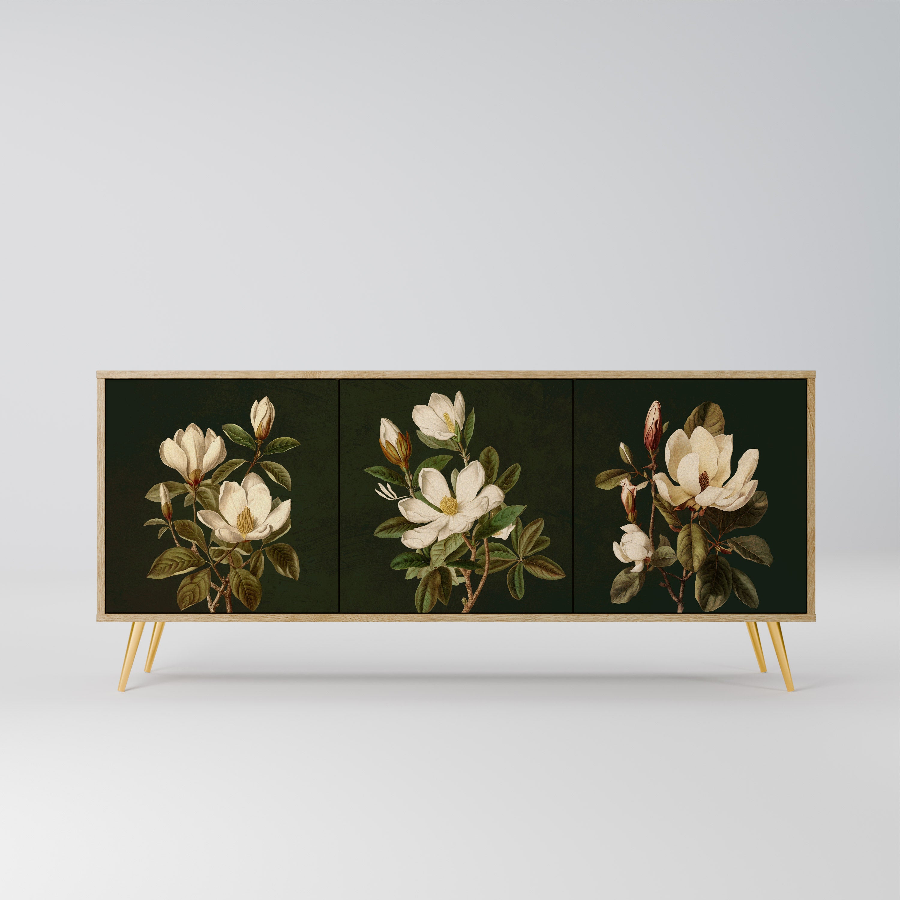 FLORAL NOIR 3-dörrars skänk i ekeffekt