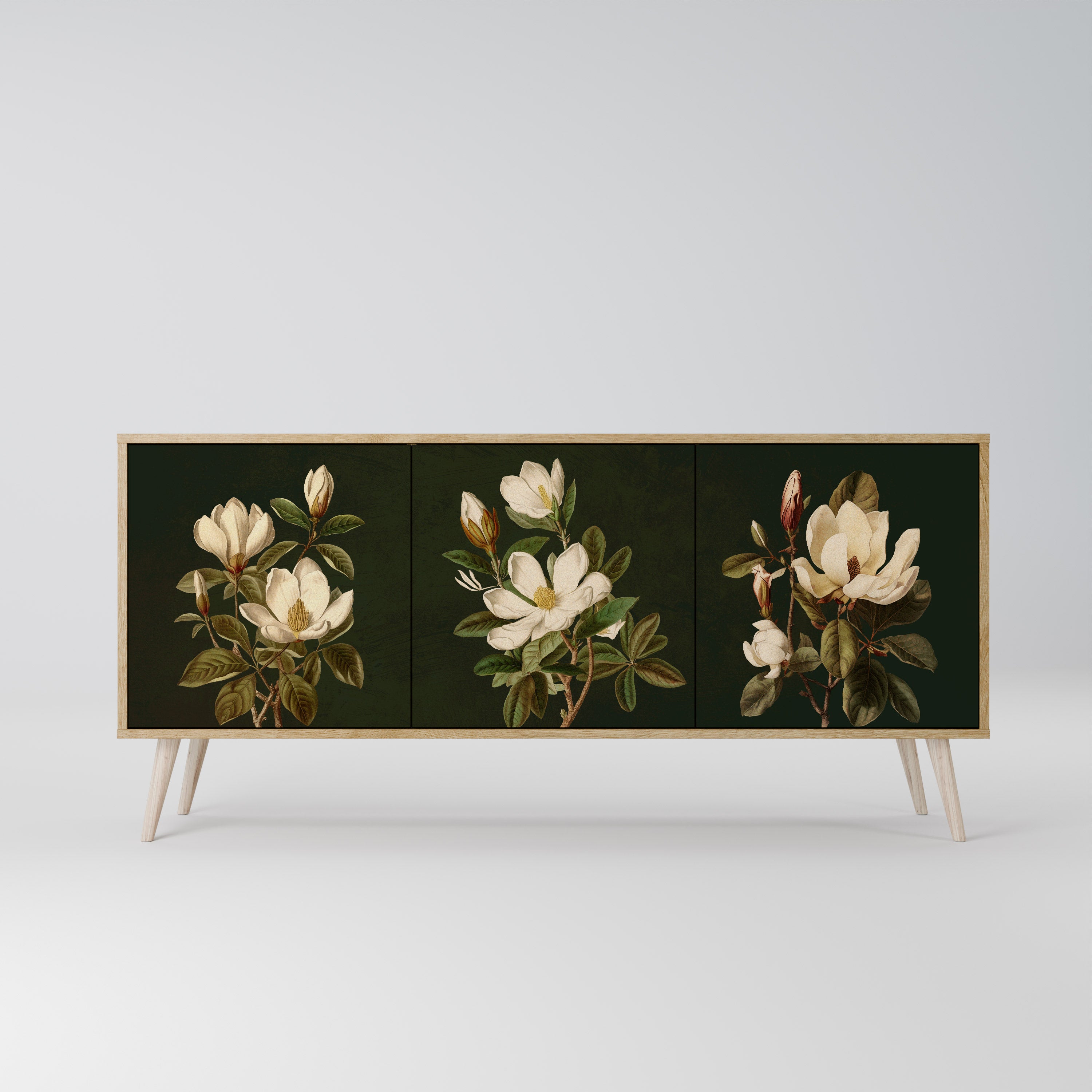 FLORAL NOIR 3-dörrars skänk i ekeffekt