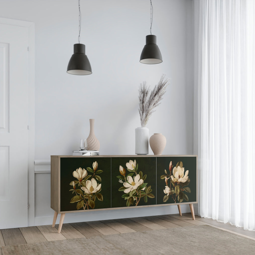 FLORAL NOIR 3-dörrars skänk i ekeffekt