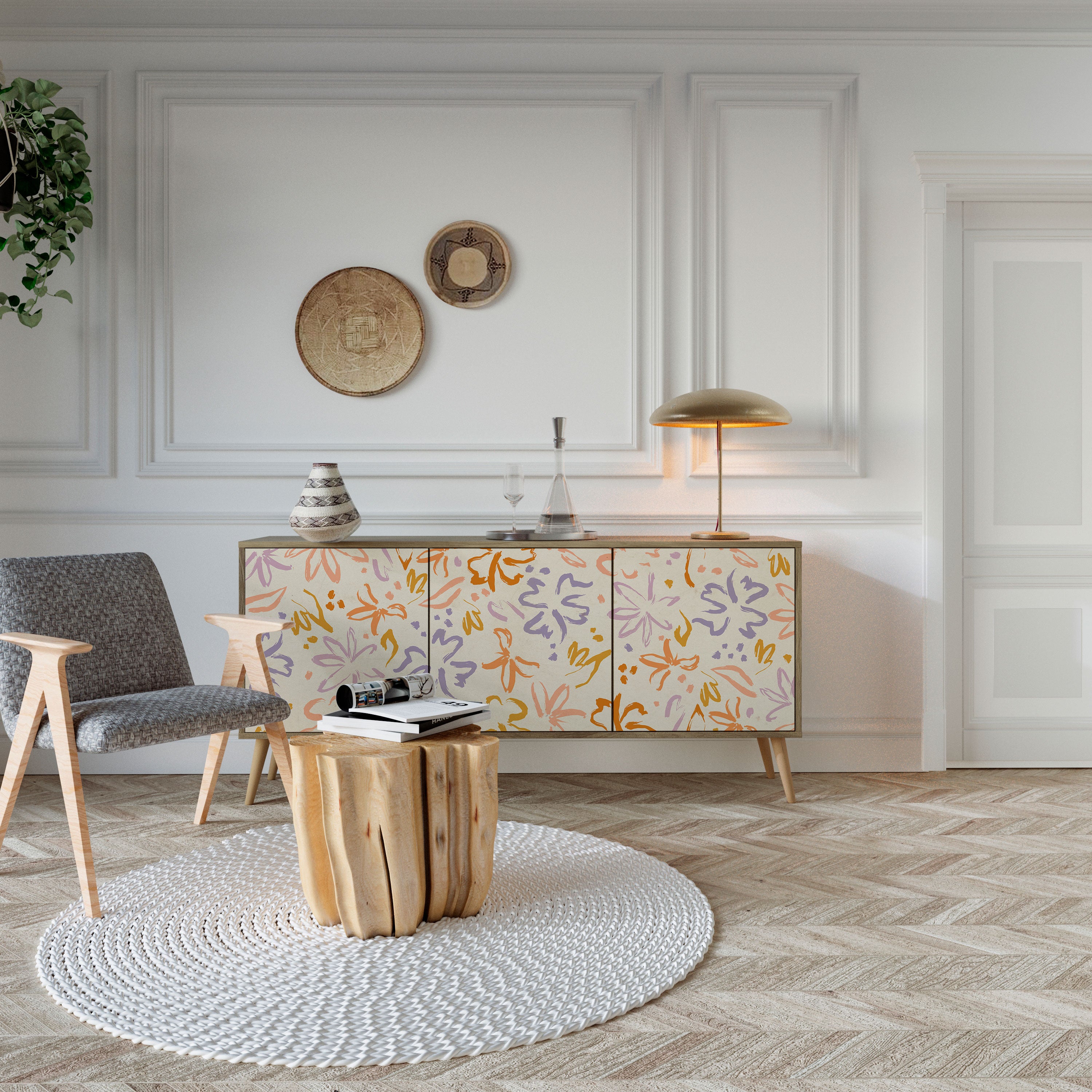 SPRING WHIMSY 3-dörrars skänk i ekeffekt