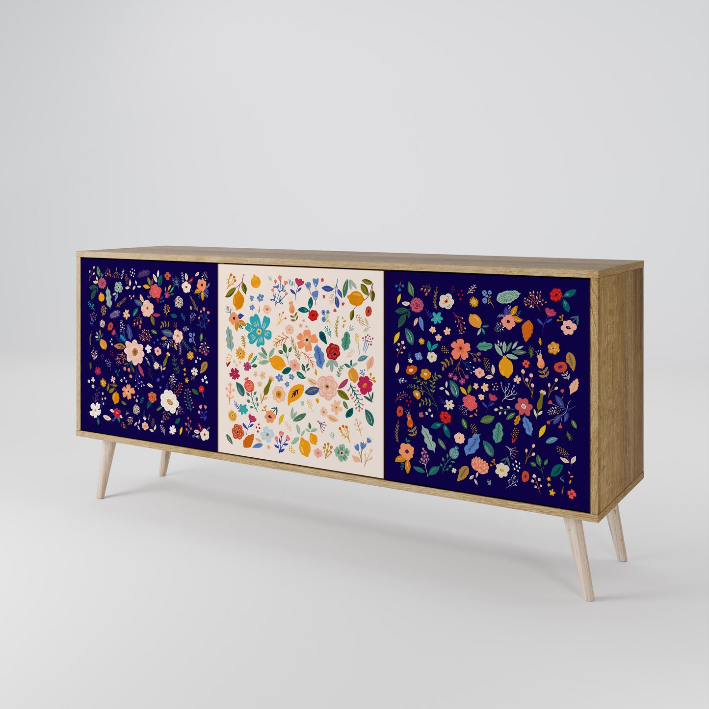 FLORAL COMBINATION 3-Door Sideboard in Oak Effect