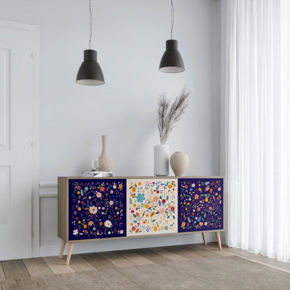 FLORAL COMBINATION 3-Door Sideboard in Oak Effect