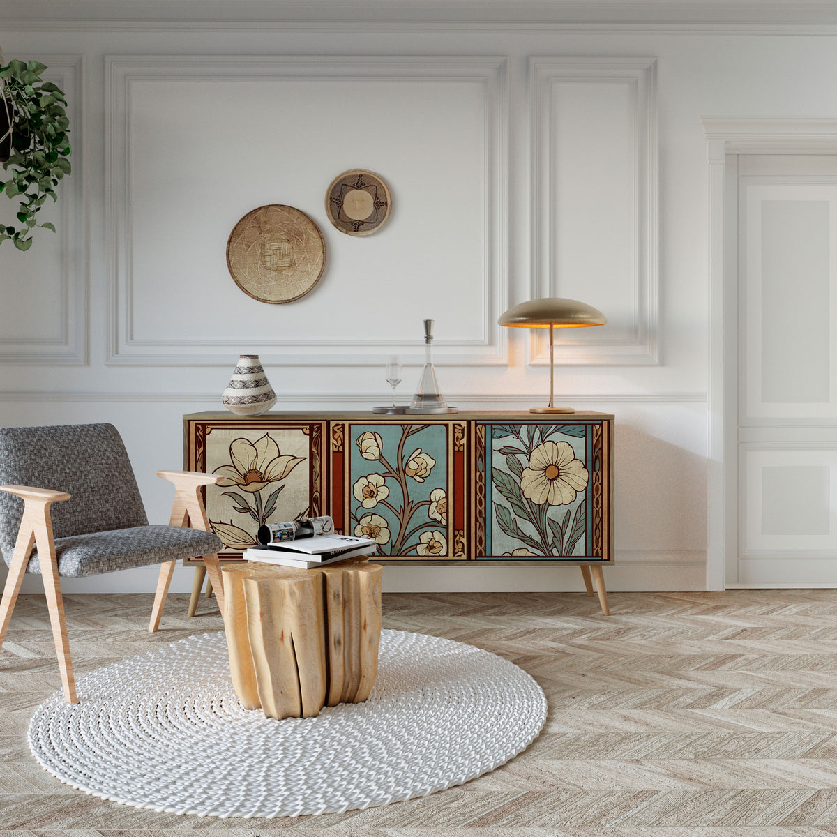 TIMELESS FLORA Skänk med tre dörrar