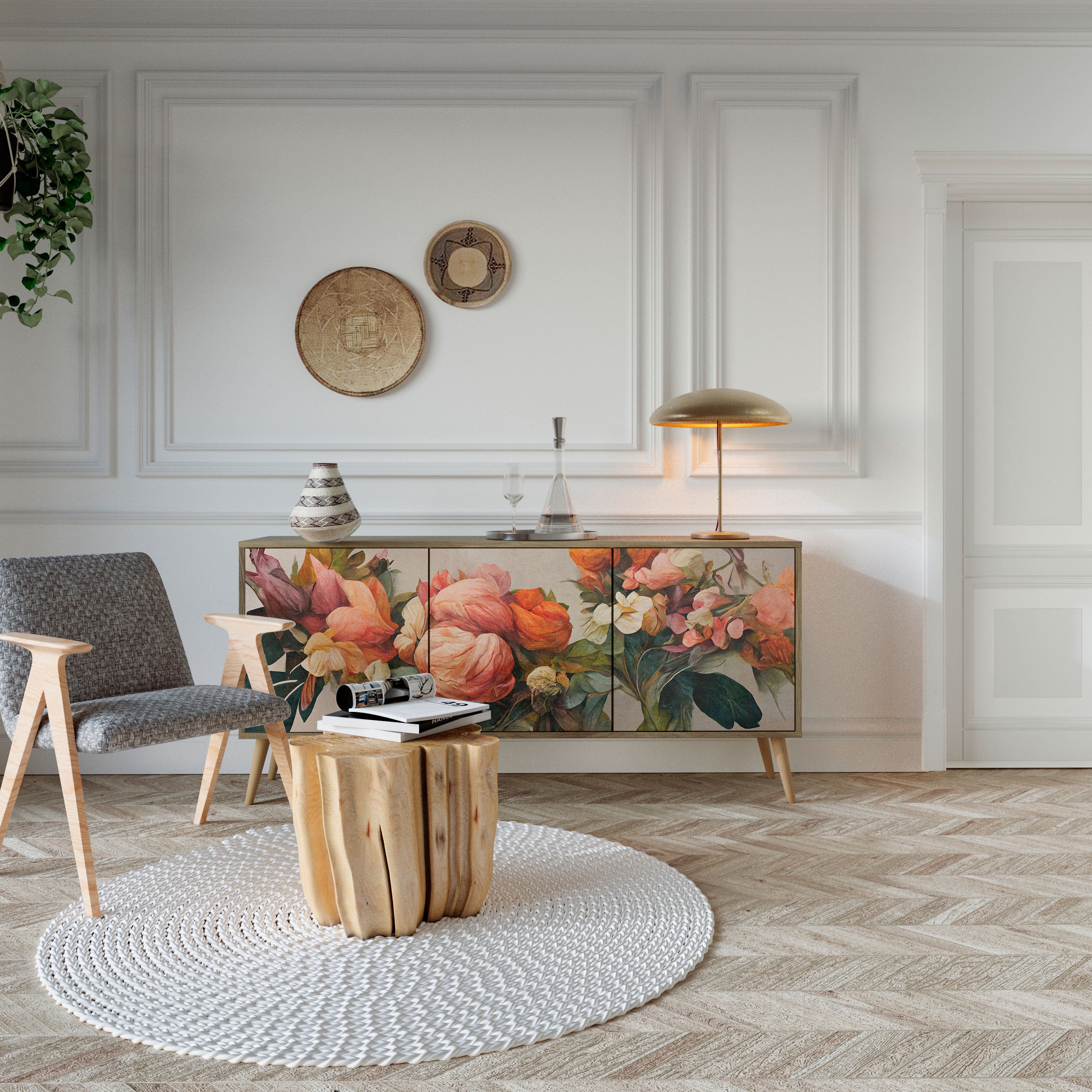 STYLISH BEAUTY 3-dörrars skänk i ekeffekt