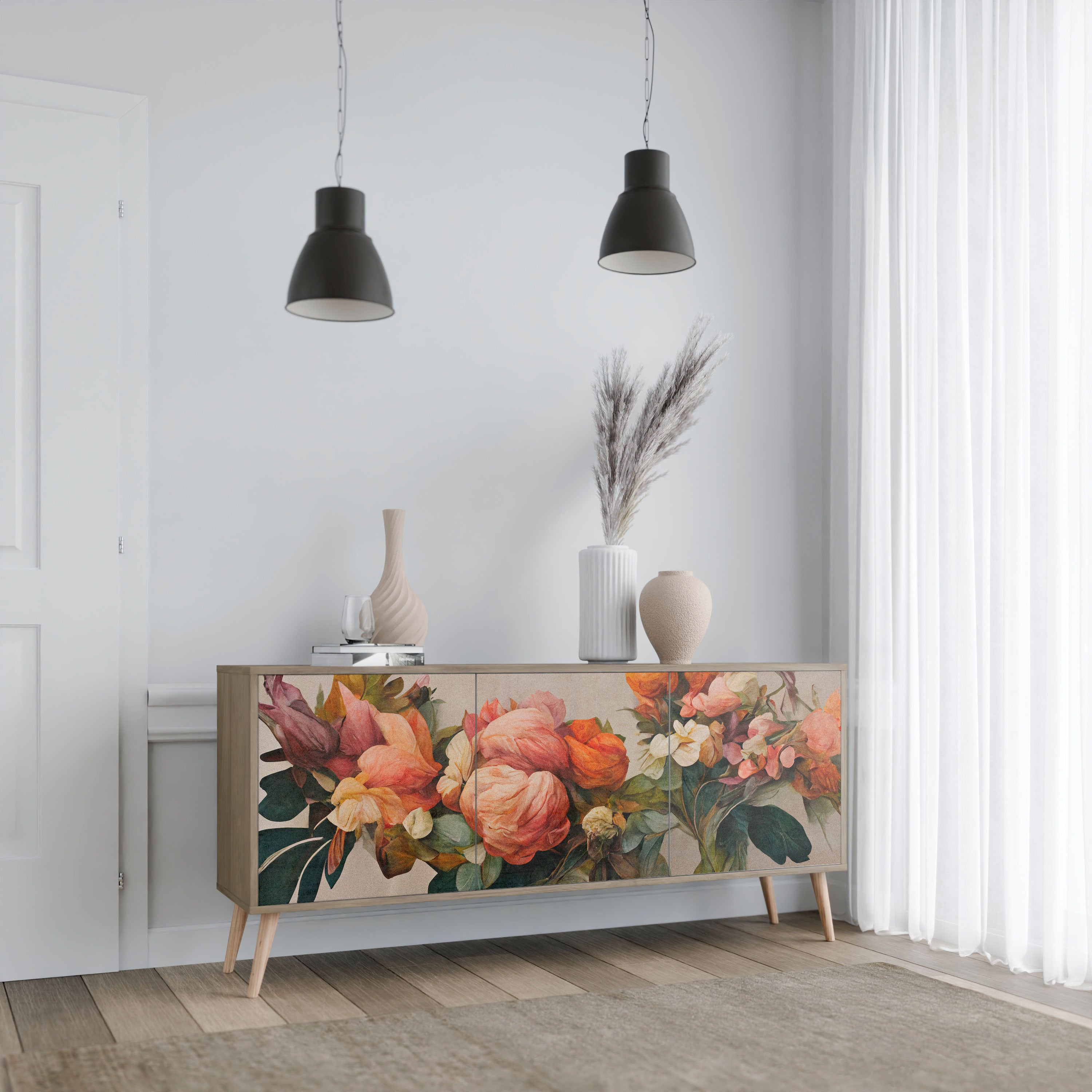 STYLISH BEAUTY 3-dörrars skänk i ekeffekt