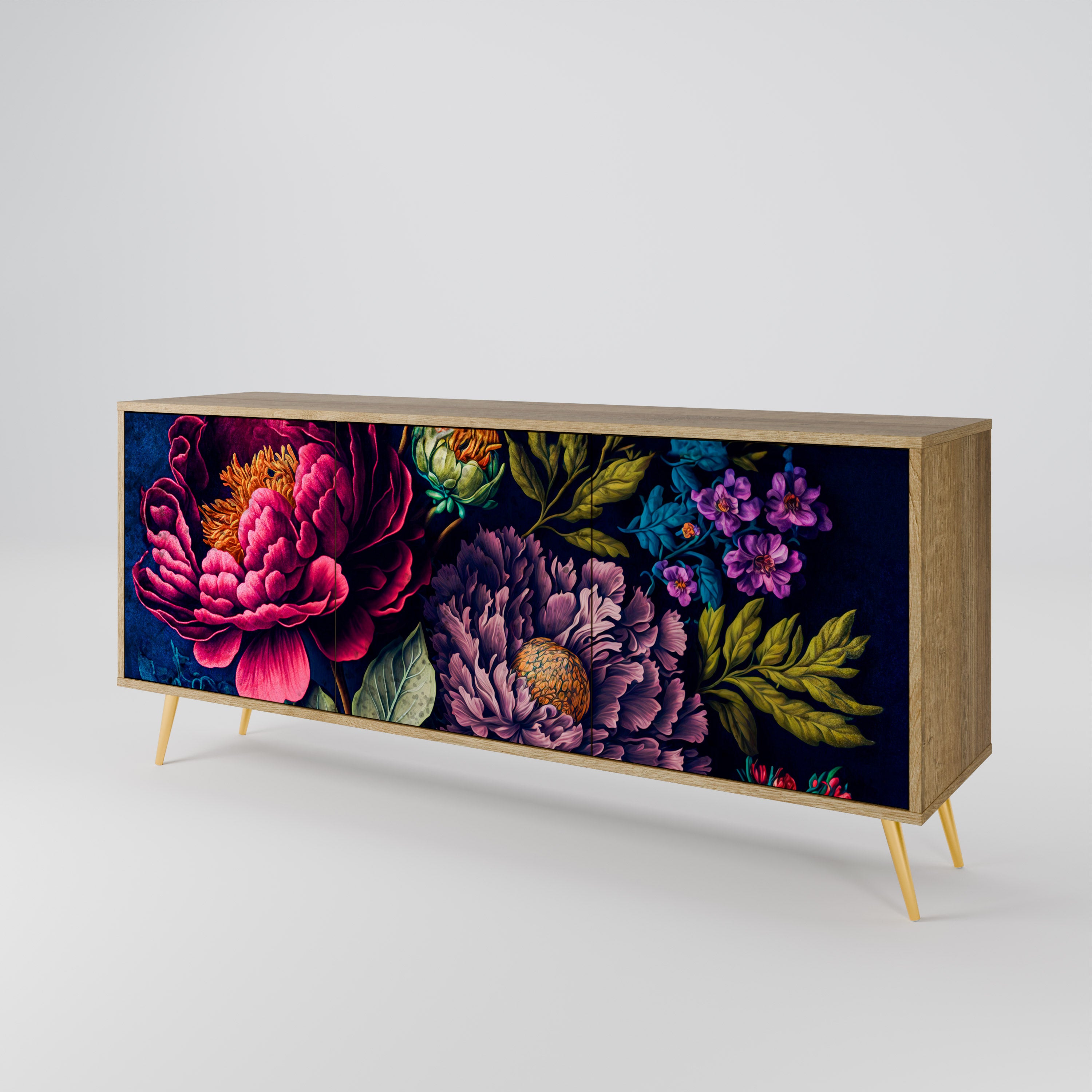 BLOOMING ELEGANCE 3-dörrars skänk i ekeffekt