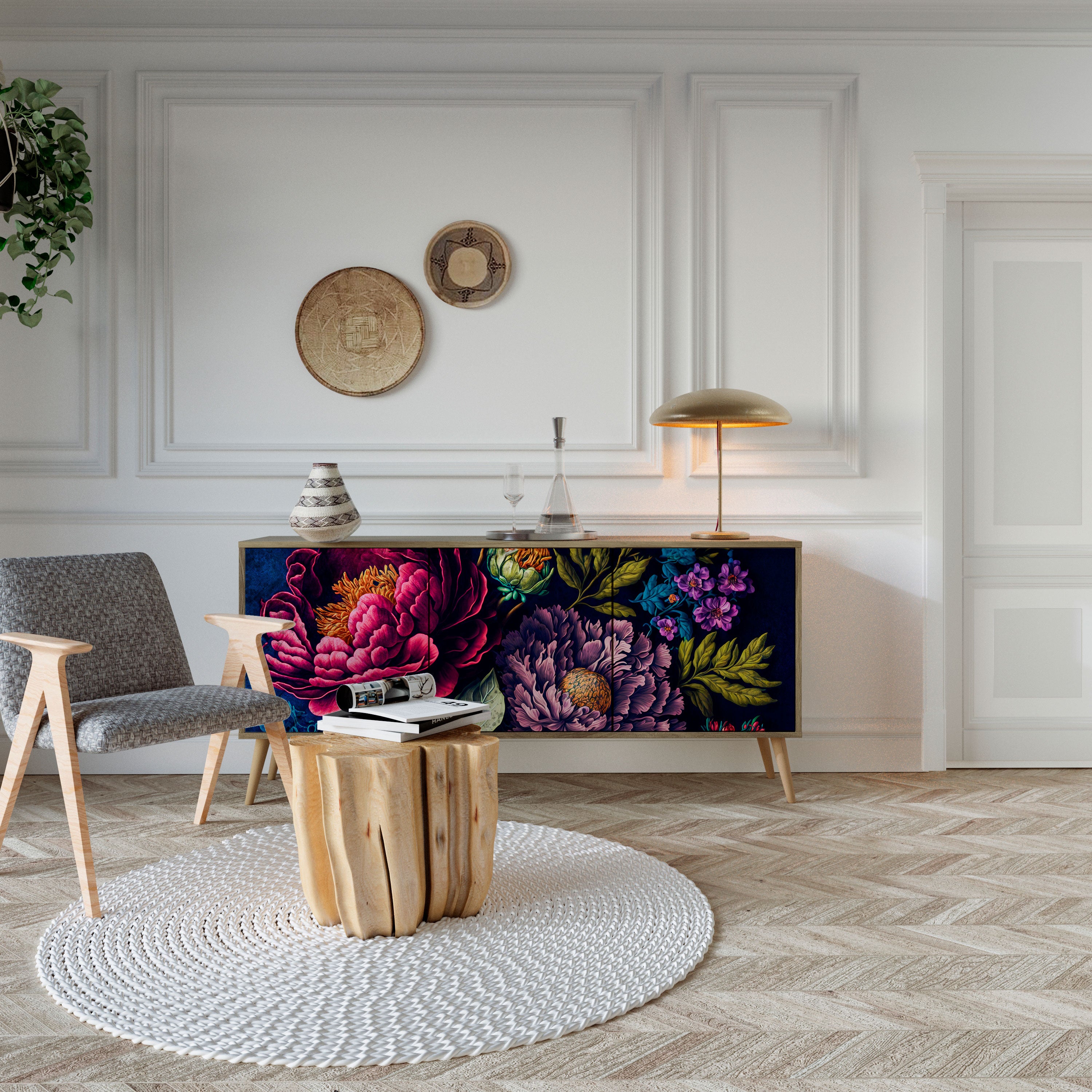 BLOOMING ELEGANCE 3-dörrars skänk i ekeffekt