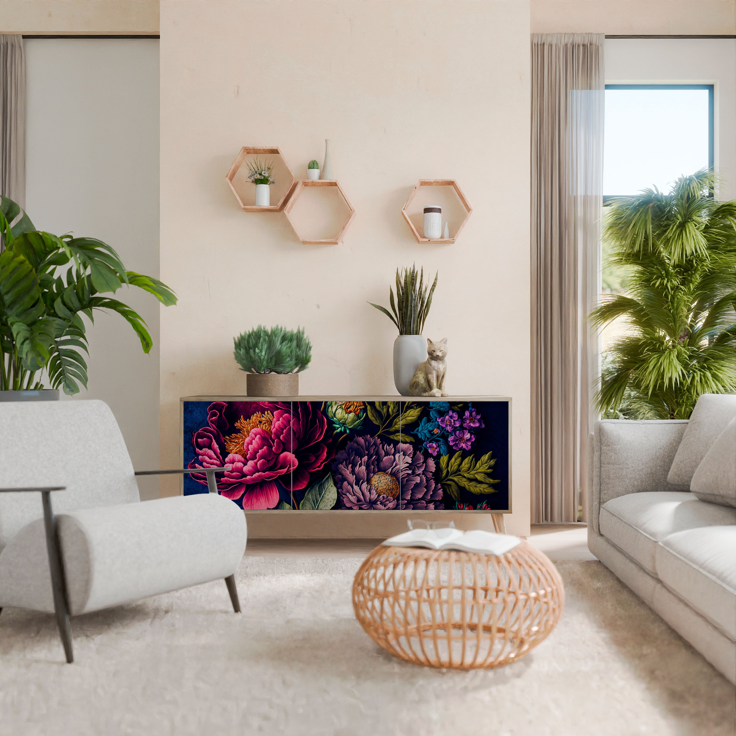 BLOOMING ELEGANCE 3-dörrars skänk i ekeffekt