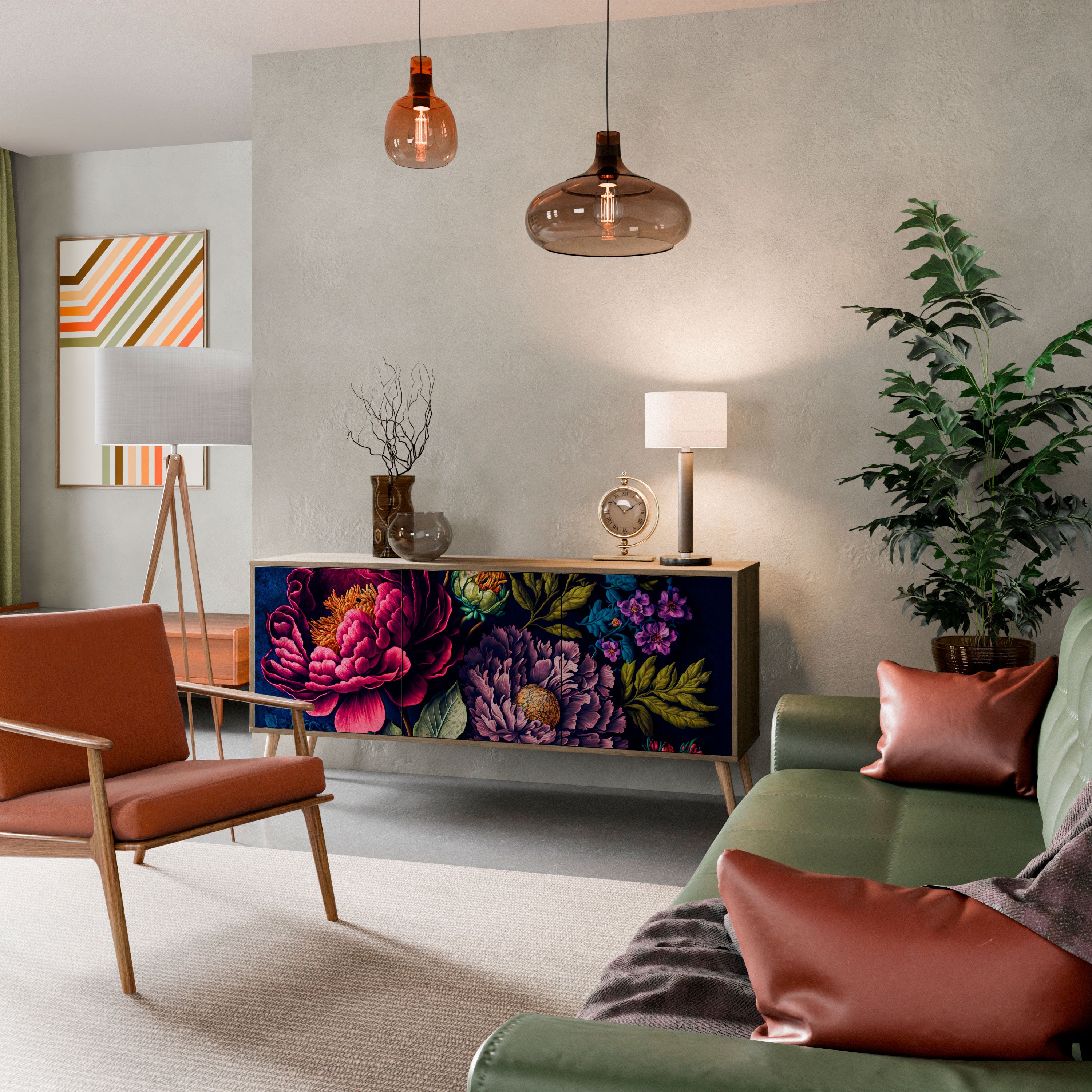 BLOOMING ELEGANCE 3-dörrars skänk i ekeffekt